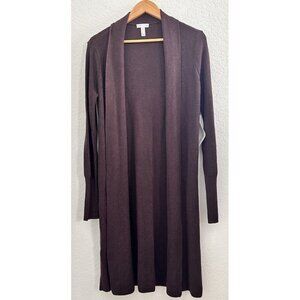 Leith Longline Cardigan‎ Open Front Shawl Collar Burgundy Fudge Heather Size S